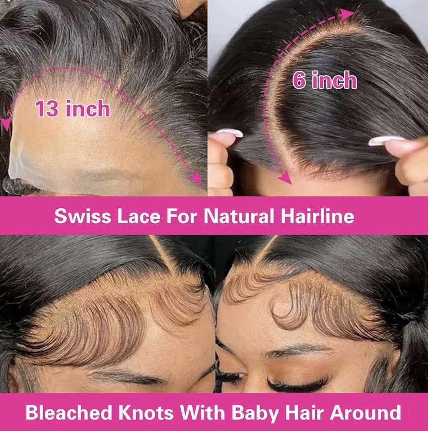 Straight Black Lace Front Wig Bleached Knots Free-Part Natural Hairline Women