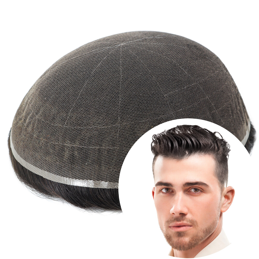 Toupee For Mens Human Hair Full French Lace Replecement System Natural Hairpiece