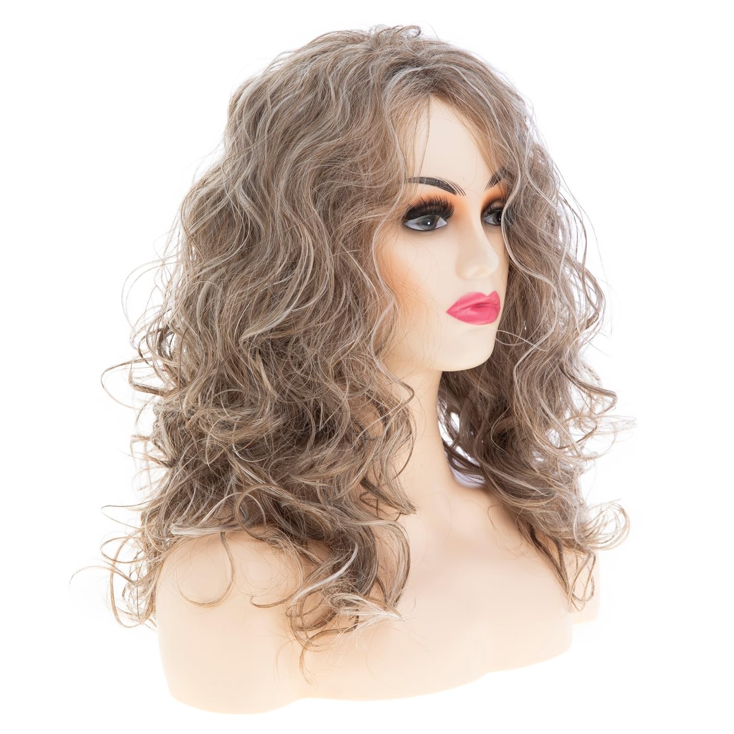 Wiwige Long Curly Blonde Wig for Women Mixed Brown Bouffant Wavy Hair Natural Lo