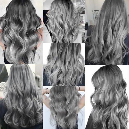 10 PCS Grey Hair Extensions, Curly Wavy Synthetic Hairpieces Clip 10 PCS-Grey