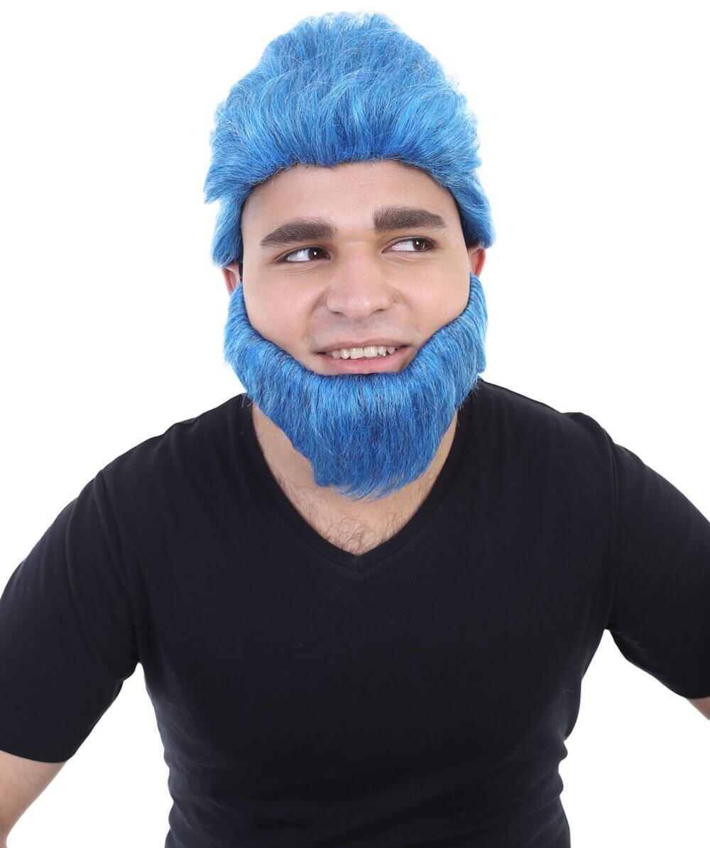 HPO Adult Men’s Beast Wig & Beard | Blue Color Cosplay Halloween Wig, HM-057