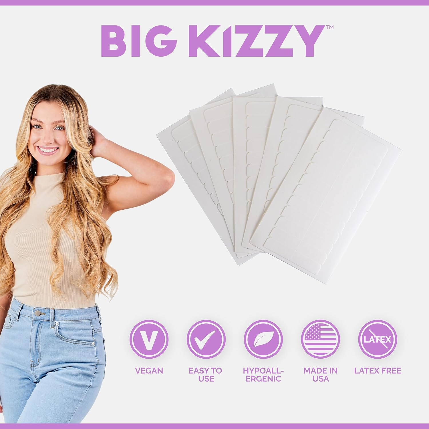 Single Sided Tape for Hair Extensions by Big Kizzy (72 Tabs) – Extra Hold – Easy