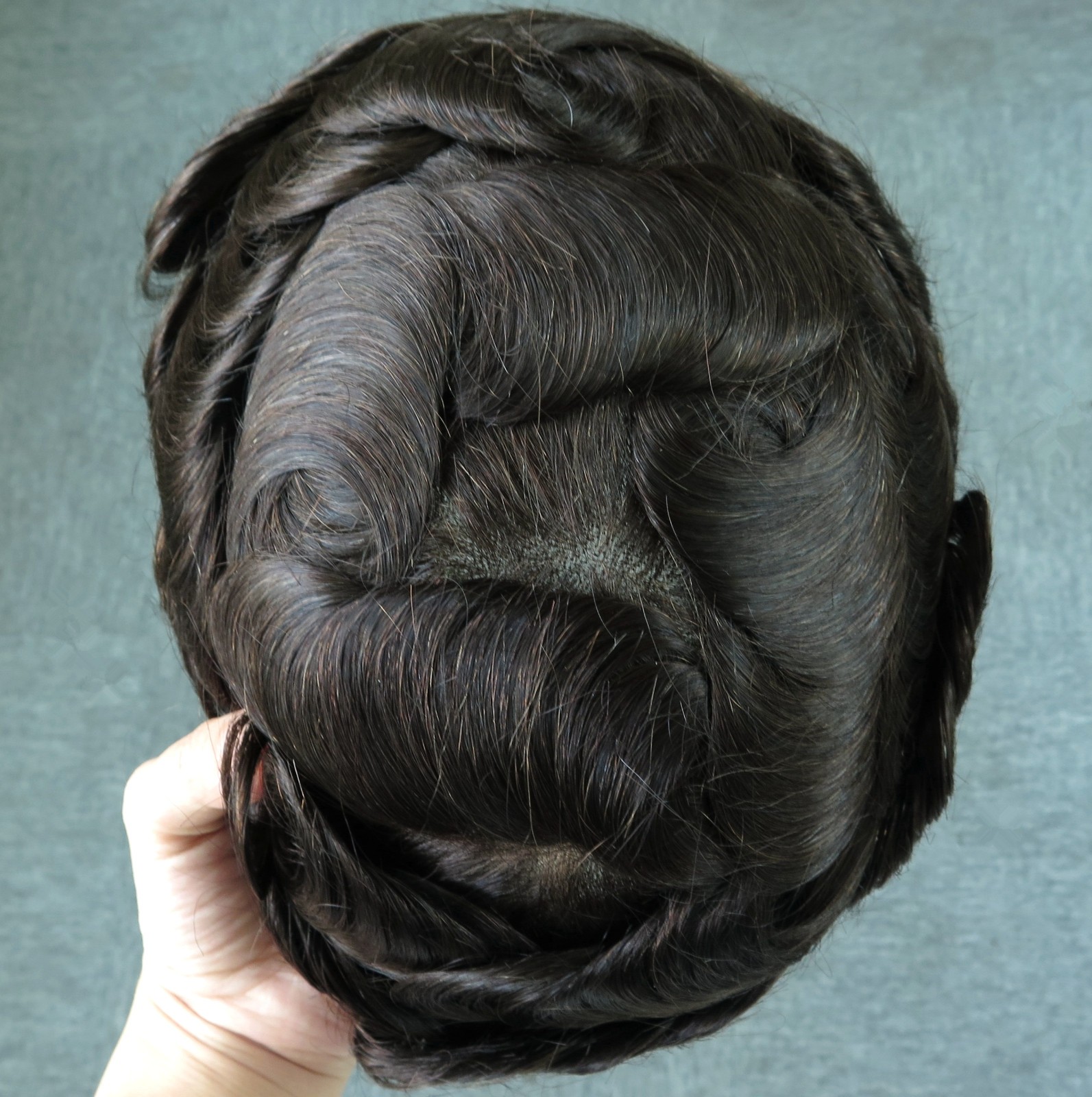 Mens Human Hair System Unit 0.12mm Poly Skin Toupee Dark Brown Hairpieces #2