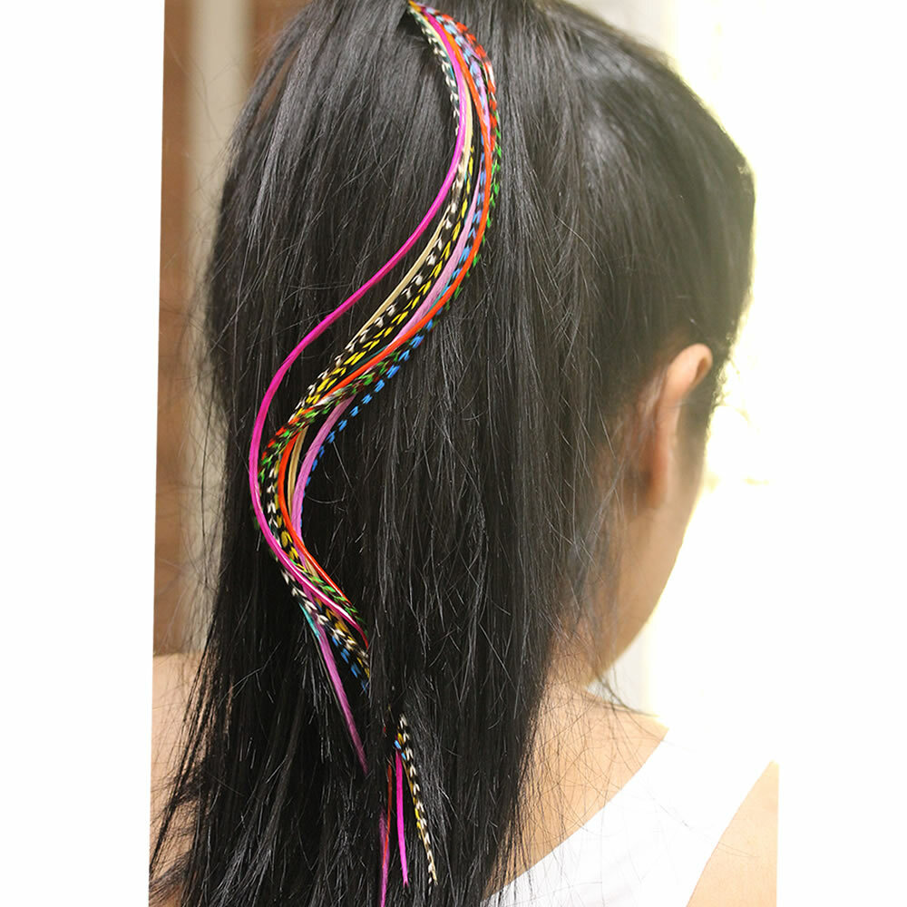New 21 Pc Kit Vivid Mix 7-11 Feather Hair Extensions 10 Long Genuine Single Feat