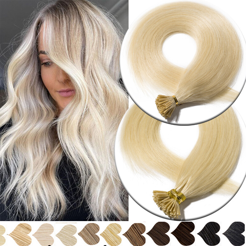 100 Strands Stick I-Tip Remy Human Hair Extensions Micro Ring Beads Link 50-150G