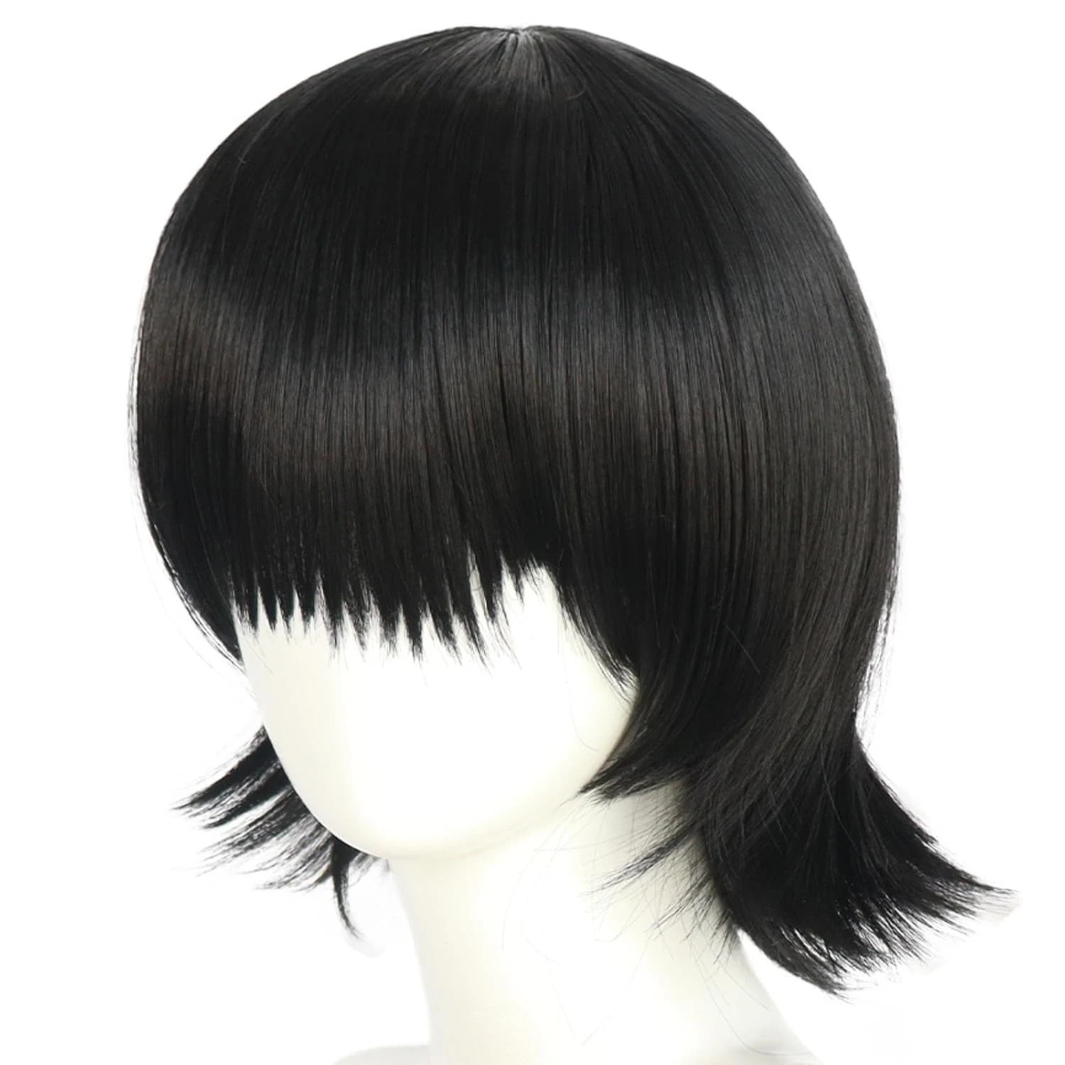 Short Black Cosplay Wig with Bangs Synthetic Wavy Wigs for Women Adult Funny