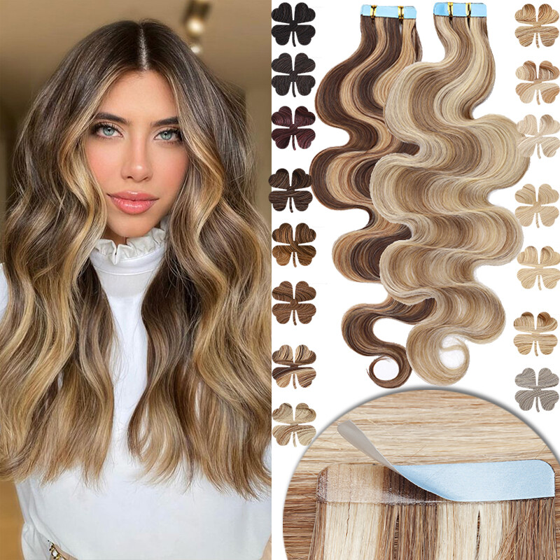 200G Thick Wavy Tape In Remy 100% Real Human Hair Extension Wave Skin Weft