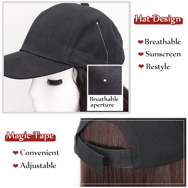 Baseball Cap with Curly Hair Wig Full Wigs Long Natural Wavy HairPiece For Human