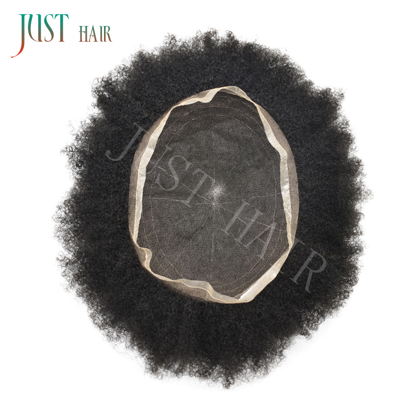 Afro Toupee For Black Men All Transparent Lace Curly 100%Human hair Weave system