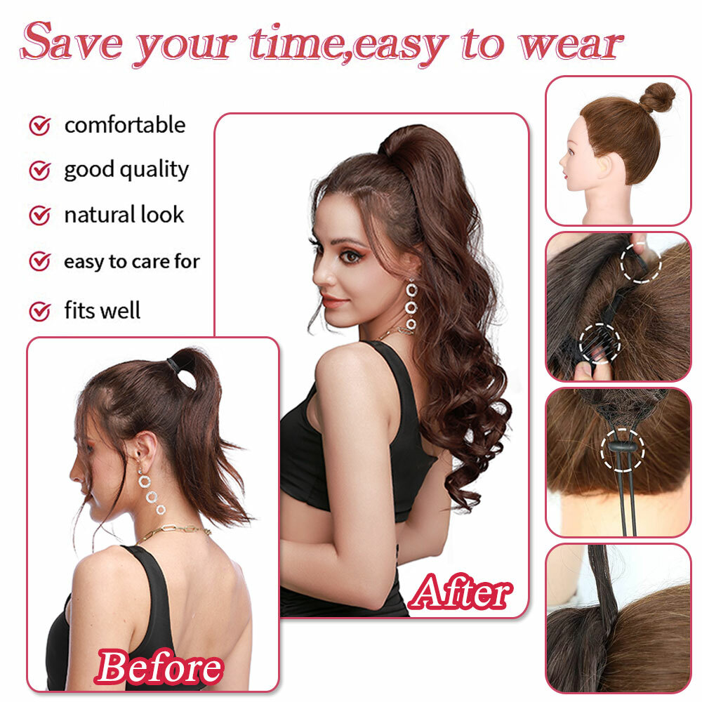 US Thick 24″ Wavy Ponytail Drawstring Clip In Hair Extensions As Human Pony Tail