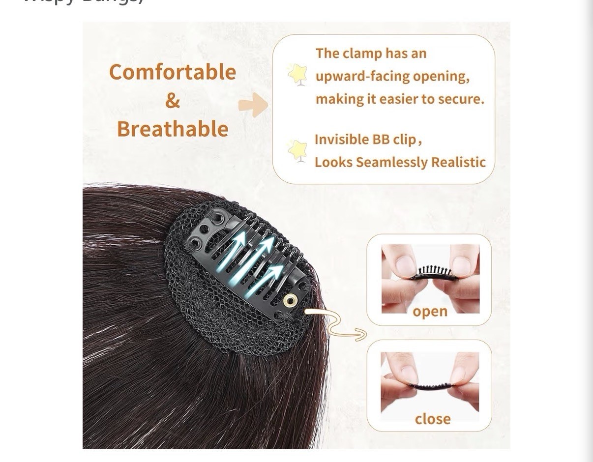 Clip in Bangs 100% Real Human Hair, Fake Bangs Hair Clip on Bang