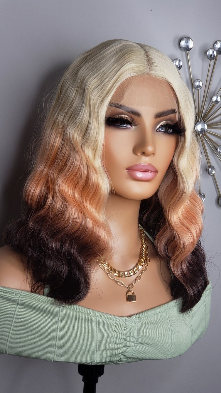 New Short Wavy Crimp Bob Style Lace Front Wig 613 Blonde Brown Ombre Hair Wigs