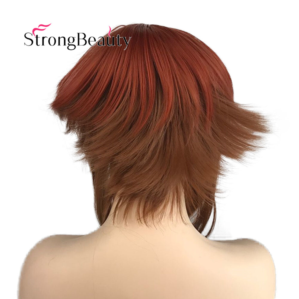 Short Brown Red Ombre Layered Anime Wig Synthetic Cosplay Hair Wig Unisex