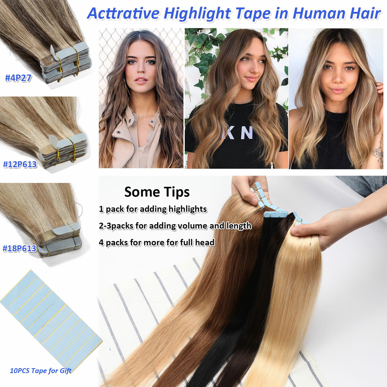 20PCS Mix Tape In 100% Remy Human Hair Extensions Full Head Skin Weft Body Wave