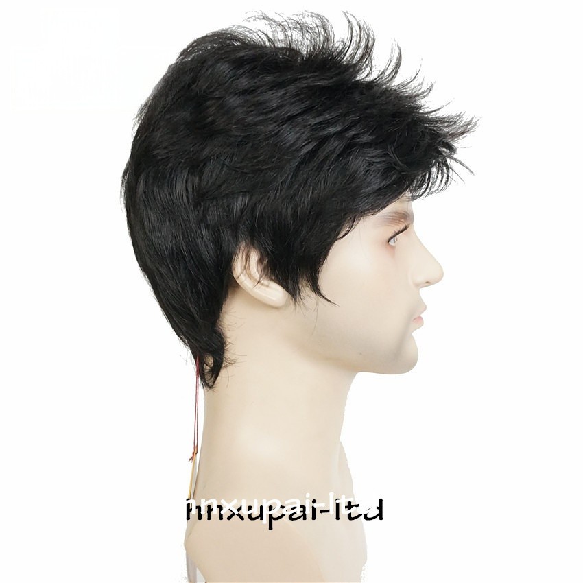 Men’s Black Men Wig Short Full Wigs Little Wavy Synthetic Straight Hair Daily US