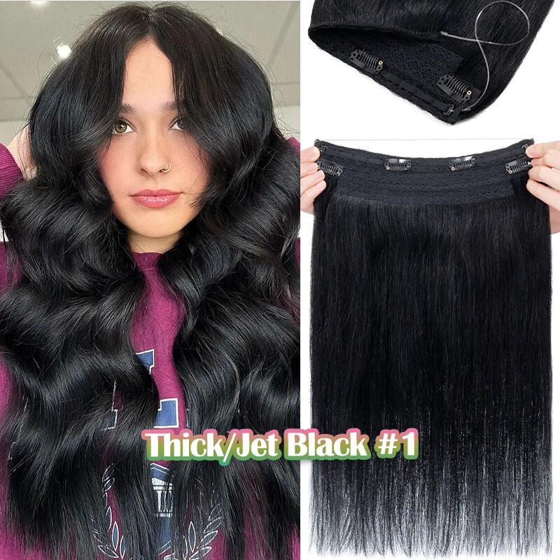 Invisible One Piece Headband Wire Clip In Human Remy Hair Extensions Secret Ring