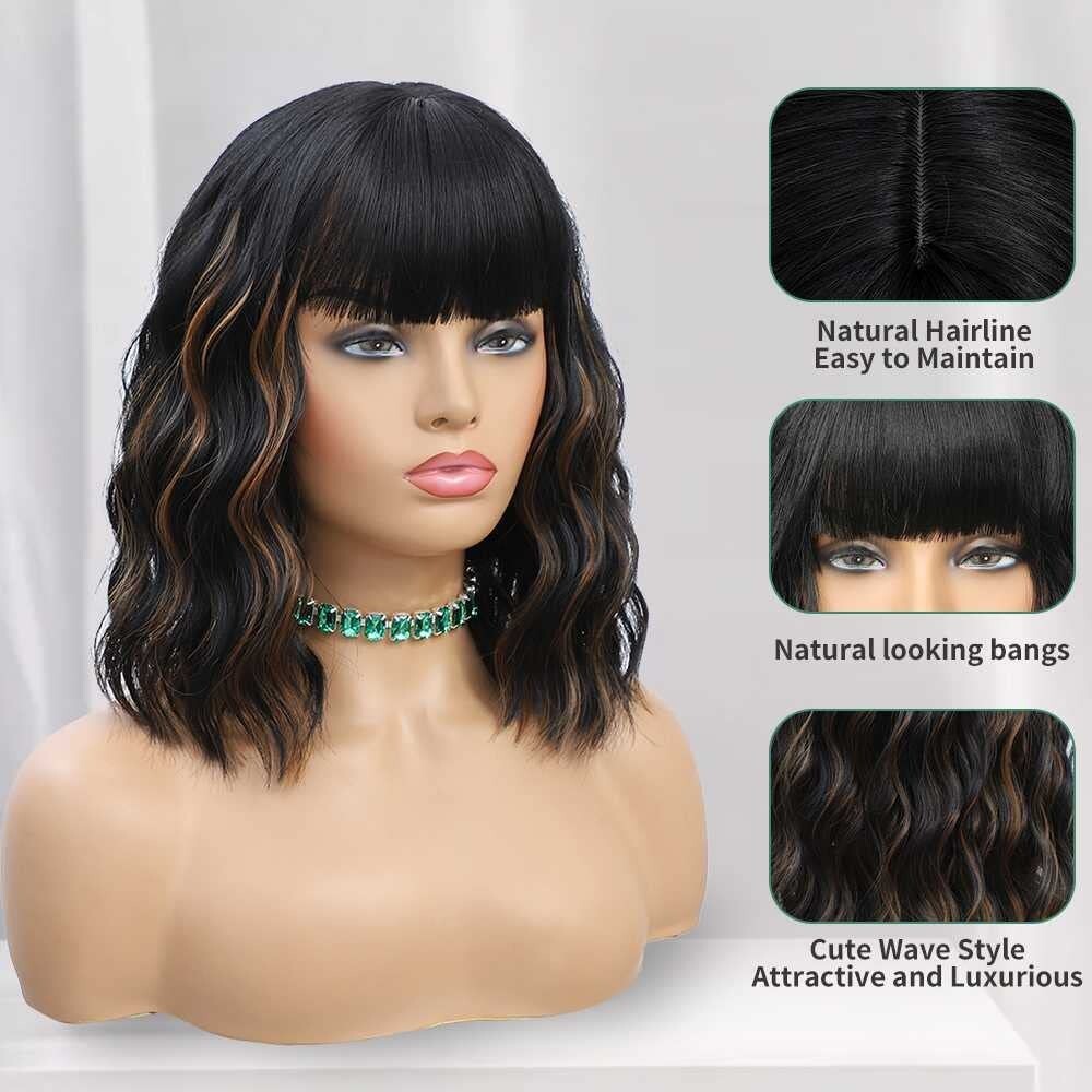 Gorgeous Shoulder-Length 14-Inch Curly Wig with Bangs – Perfect for Any Occasion