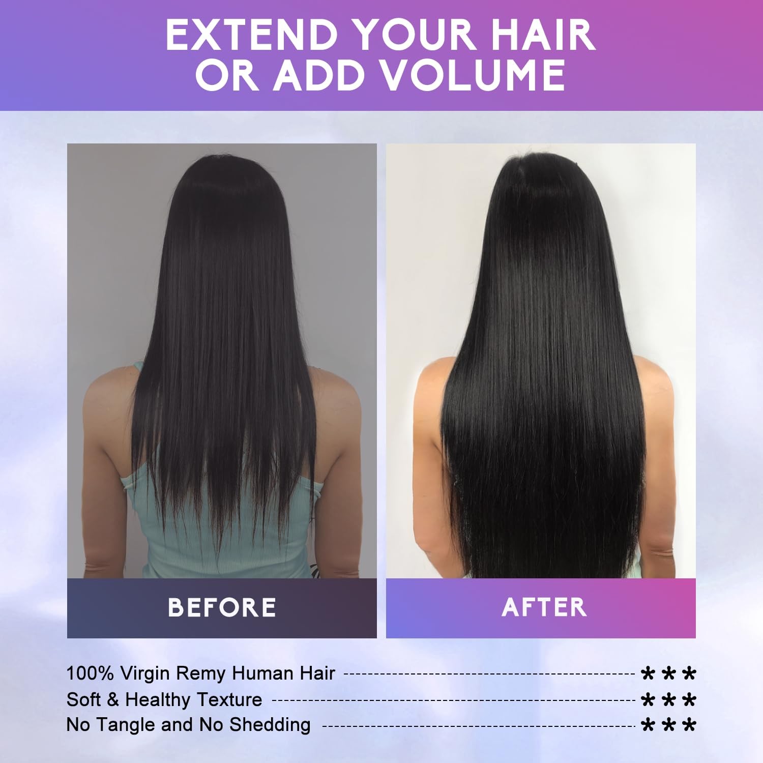 Clip in Hair Extensions Real Human Hair 22 Inch 110g, 1B Natural Black, Invis…