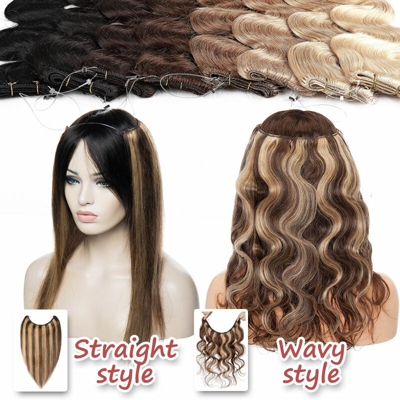Invisible Wire Clipless Real Remy Human Hair Extension One Piece Long Weft