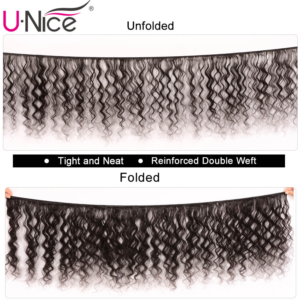 UNice Cambodian Kinky Curly Human Hair Extension Bundles with Lace Closure Weave