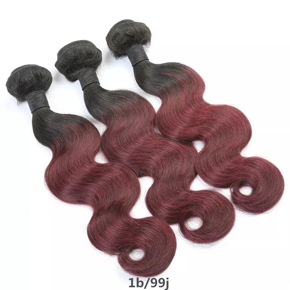 12A 18+18+18 BRAZILIAN VIRGIN HUMAN HAIR BODY WAVE 1B/99j 2TONES ROOT OMBRE 300g