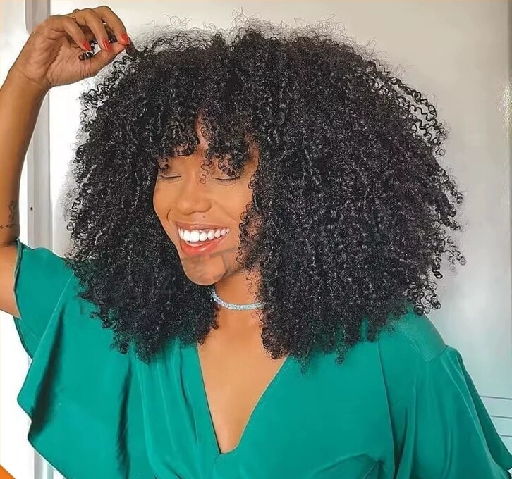 Glueless Bob Wigs Black Human Hair Short Afro Kinky Curly Wigs with Bangs 250%