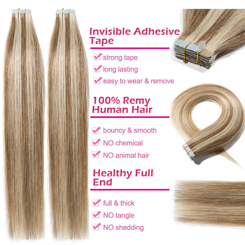 Thick 200g 80pcs Tape In Remy Human Hair Extensions Skin Weft FULL HEAD Ombre S