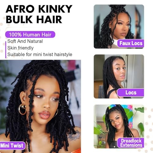 Afro Kinkys Bulk Human Hair for Dreadlocks Extensions and Locs 16 Inch Black