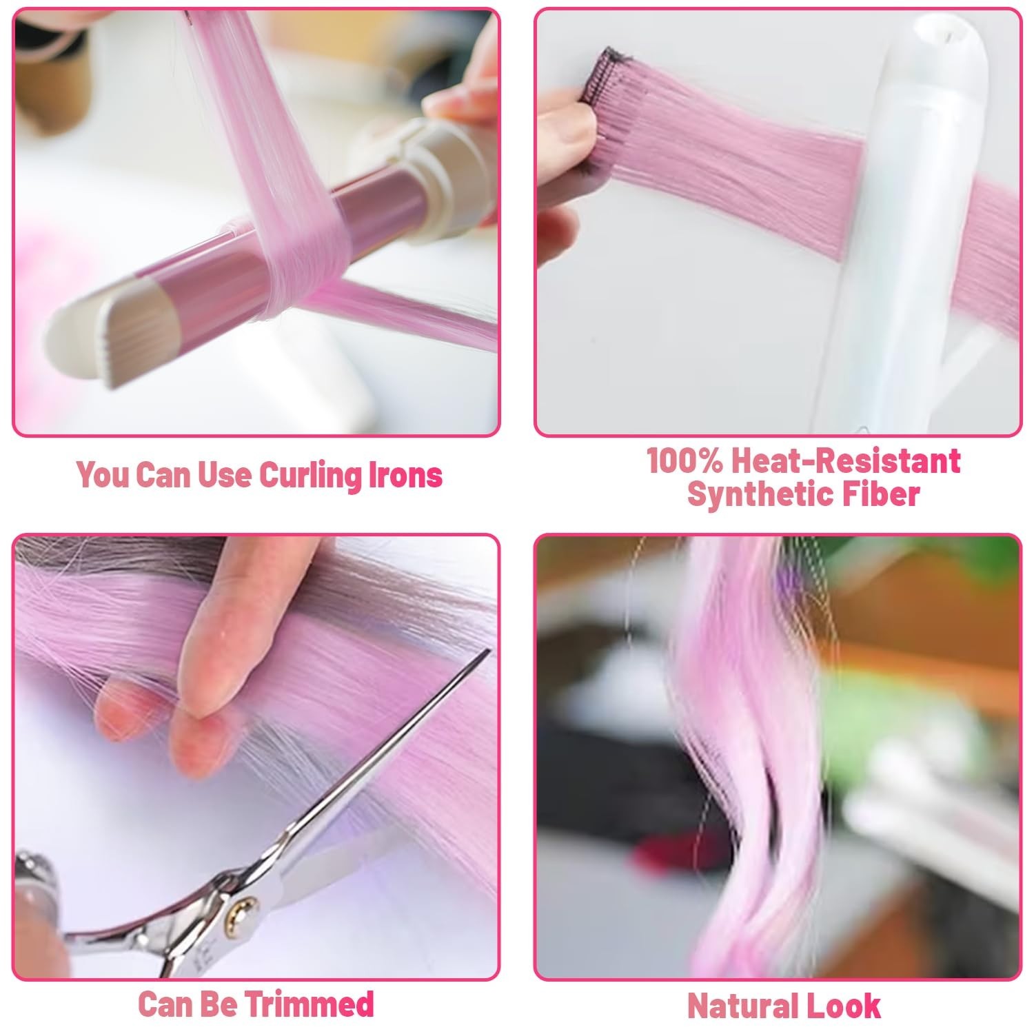 10 PCS Light Pink Clip-in Hair Extensions 22 Inch Long Straight Synthetic Hair