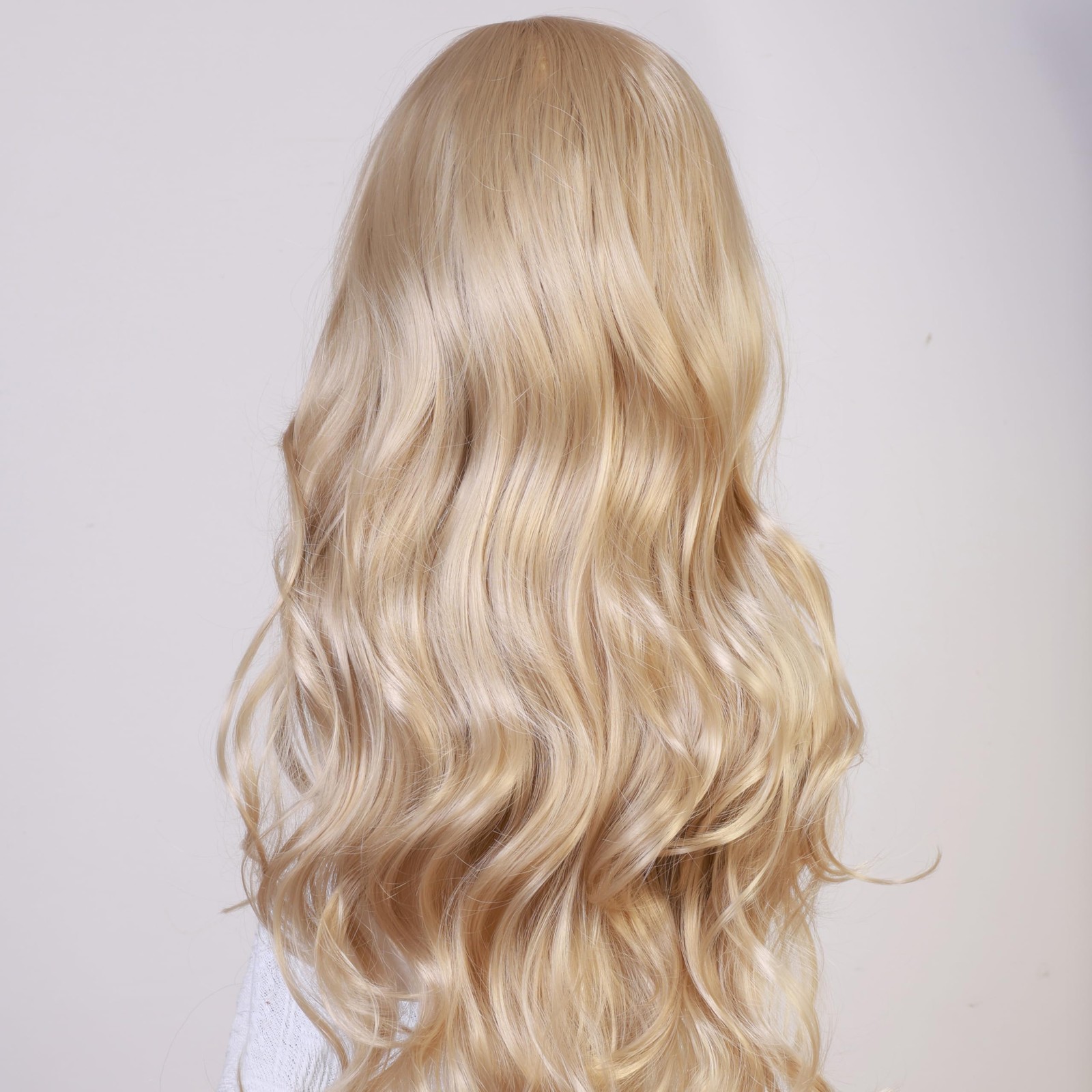 Platinum Blonde Wig Long Middle part Curly Wavy Style Women’s Wig with Glue f…