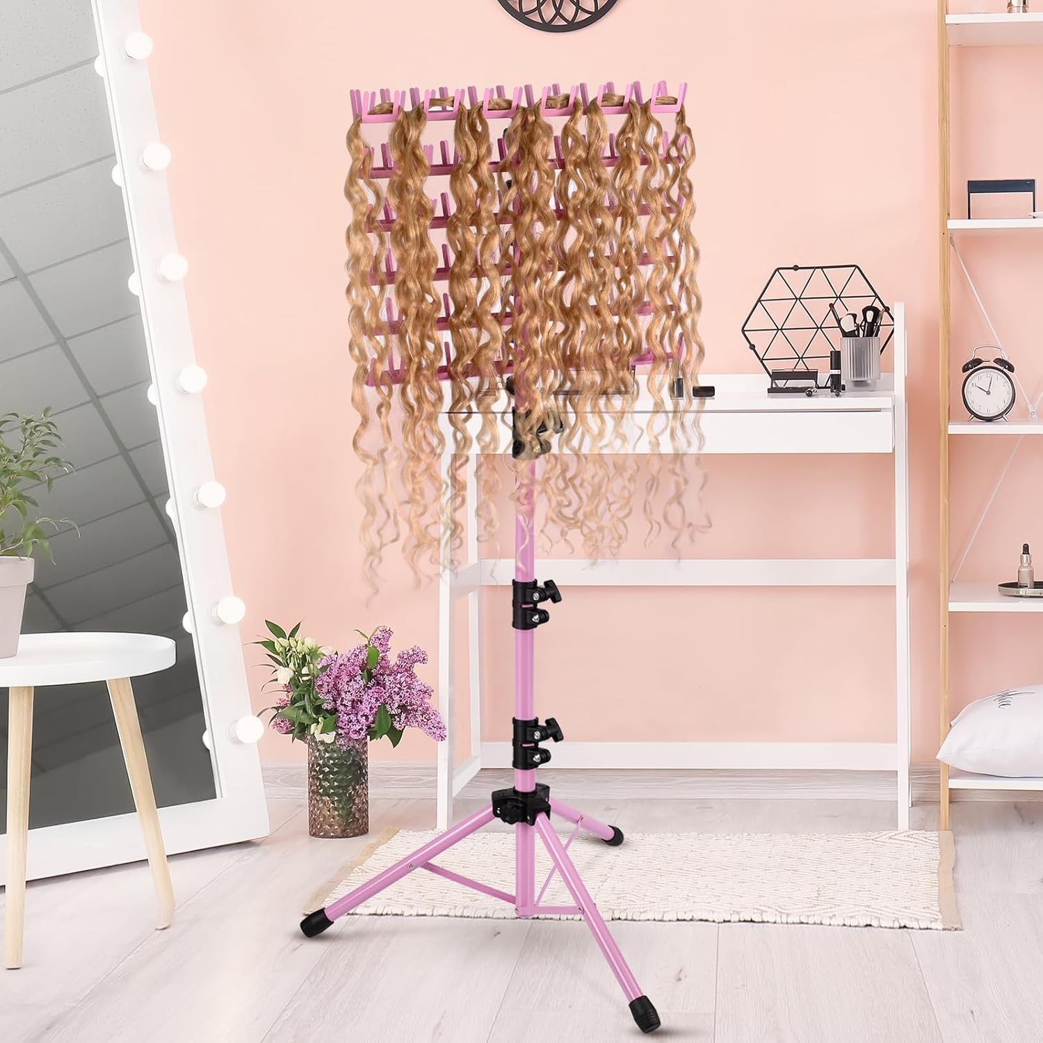 Adjustable Braiding Hair Rack With 144 Pegs Extension Holder Display Portable