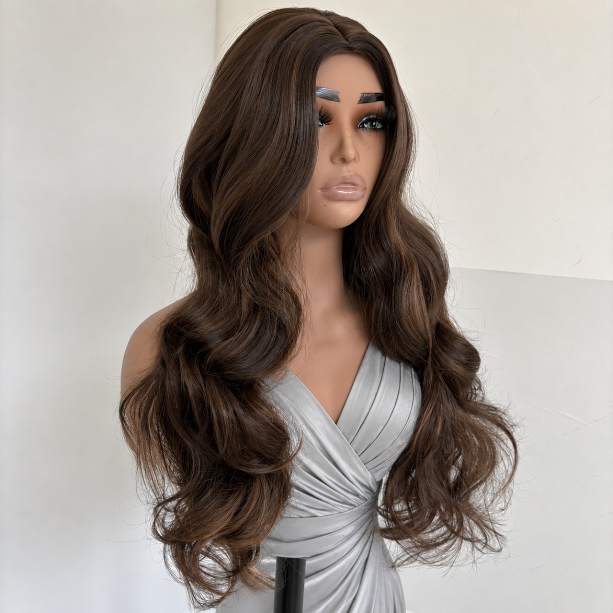 Heat Resistant Hair Cosplay Party Wig Mixed Brown Halloween Long Wavy Natural