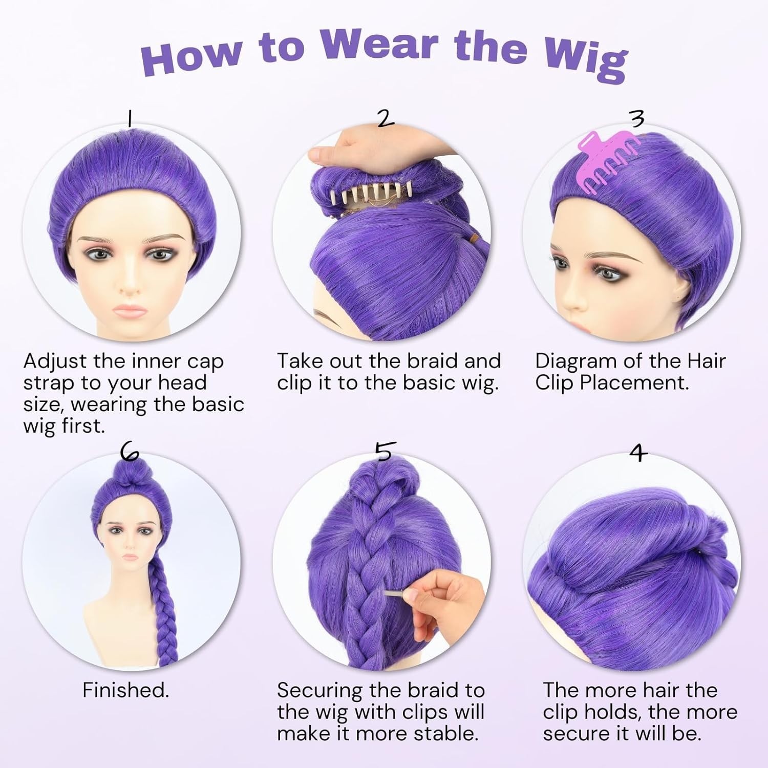 KPop Demon Hunter Rumi Wig Kid Size Purple Long Braided Ponytail Halloween