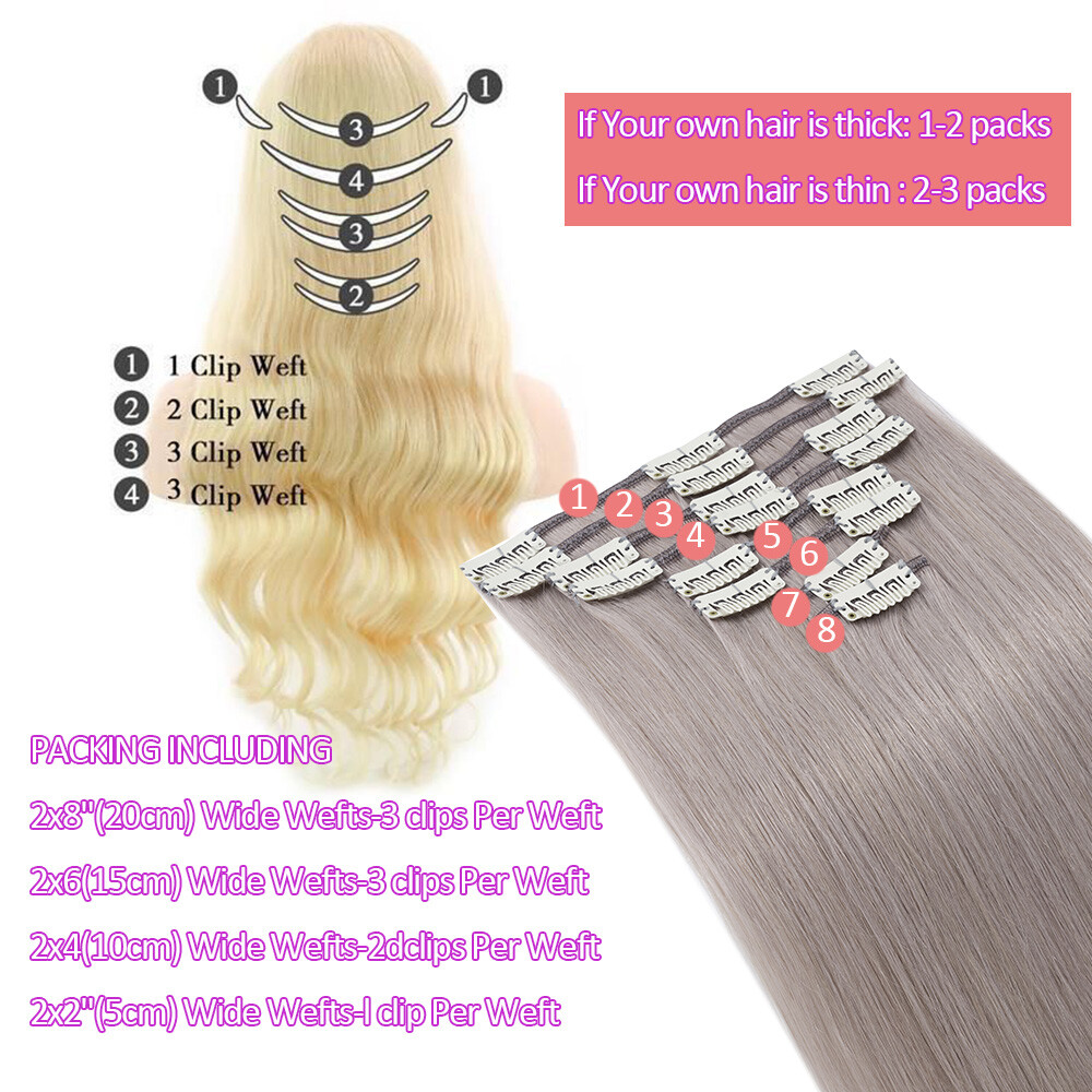 CLEARANCE Clip In 100% Real Human Remy Hair Extensions Full Head Weft Highlight