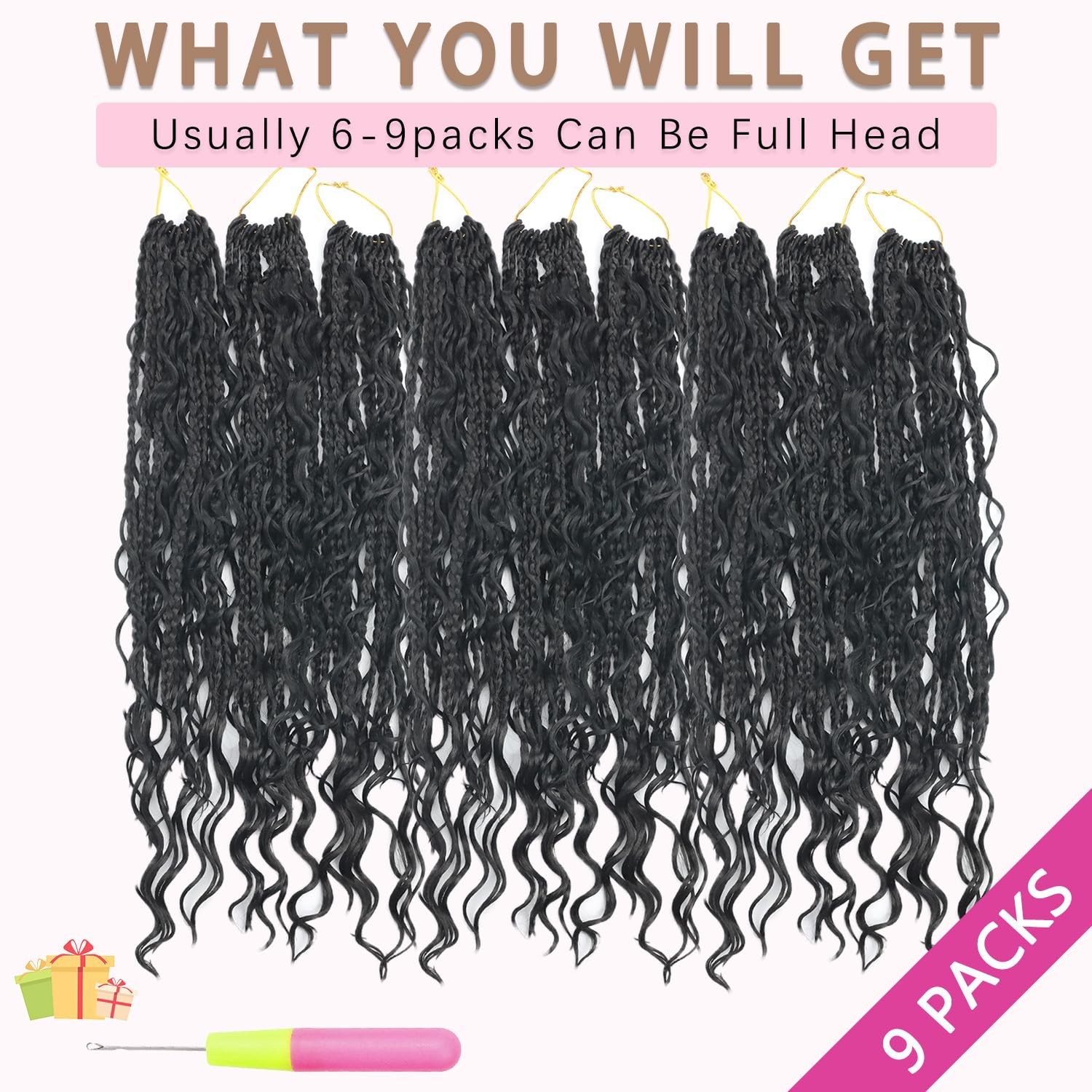 Boho Crochet Braids Human Hair 14 Inch Pre looped Goddess Box Crochet Hair with
