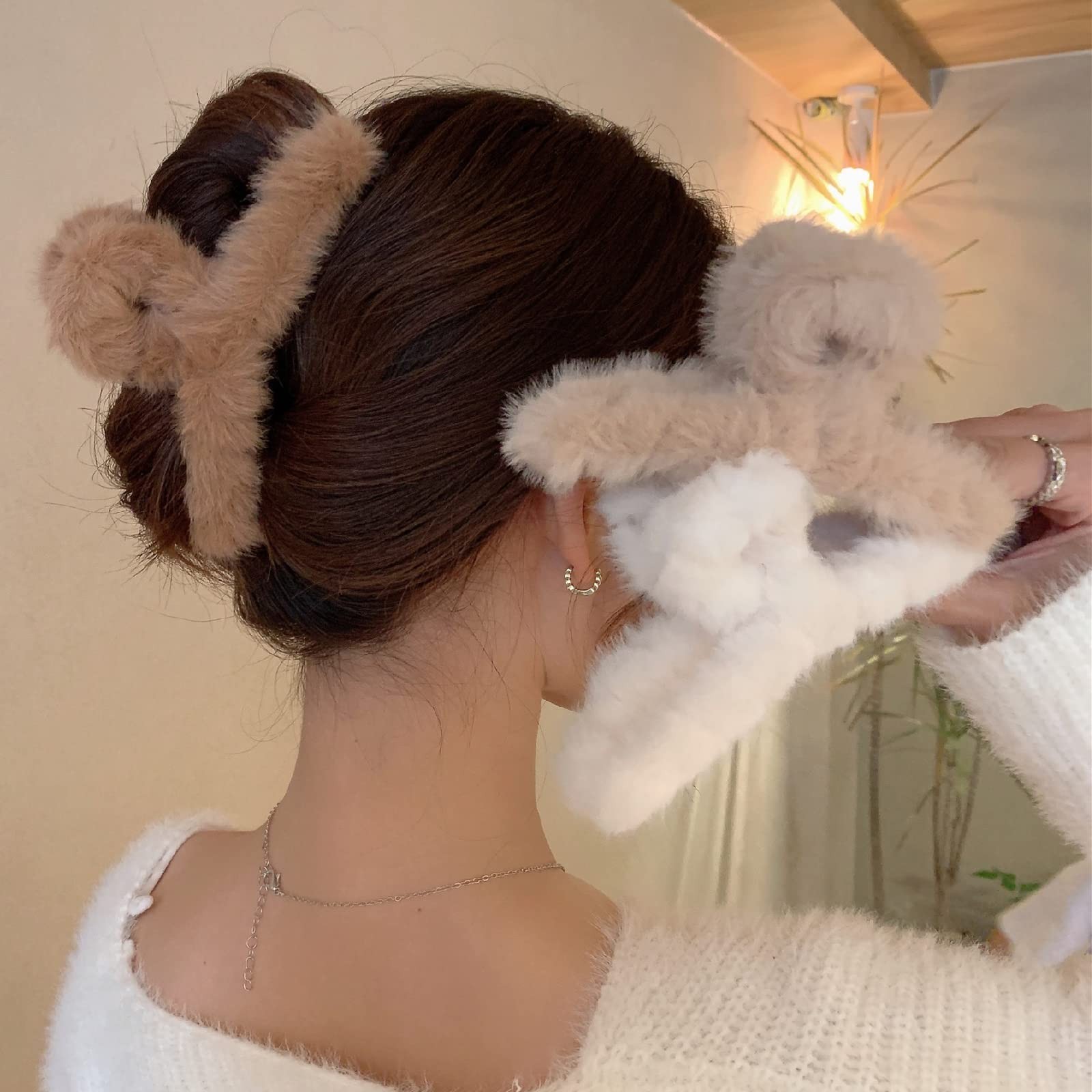 SEVEN LUCKY LIGHT Hair Clip, 7 Pcs 1 Count (Pack of 7), Fuzzy Neutral Set