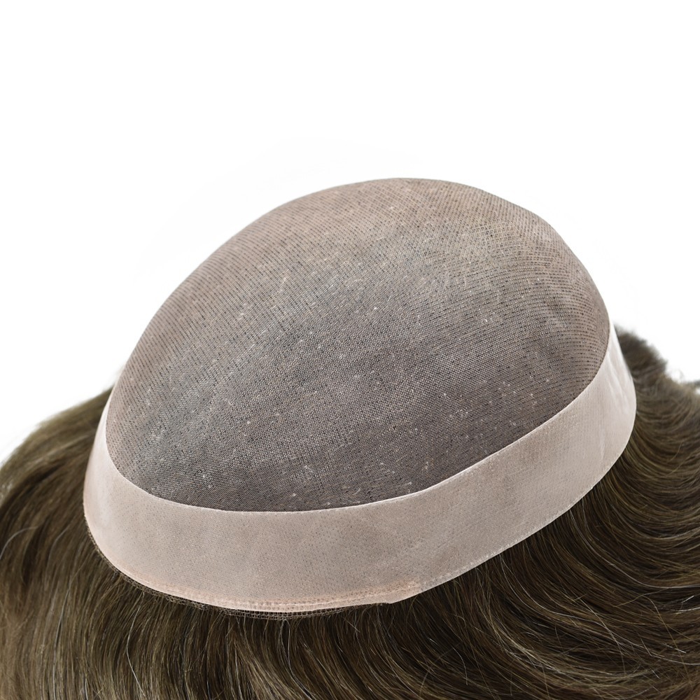 Mens Toupee Hairpiece Fine Mono Hair System Replacement Poly Skin Around Men Wig