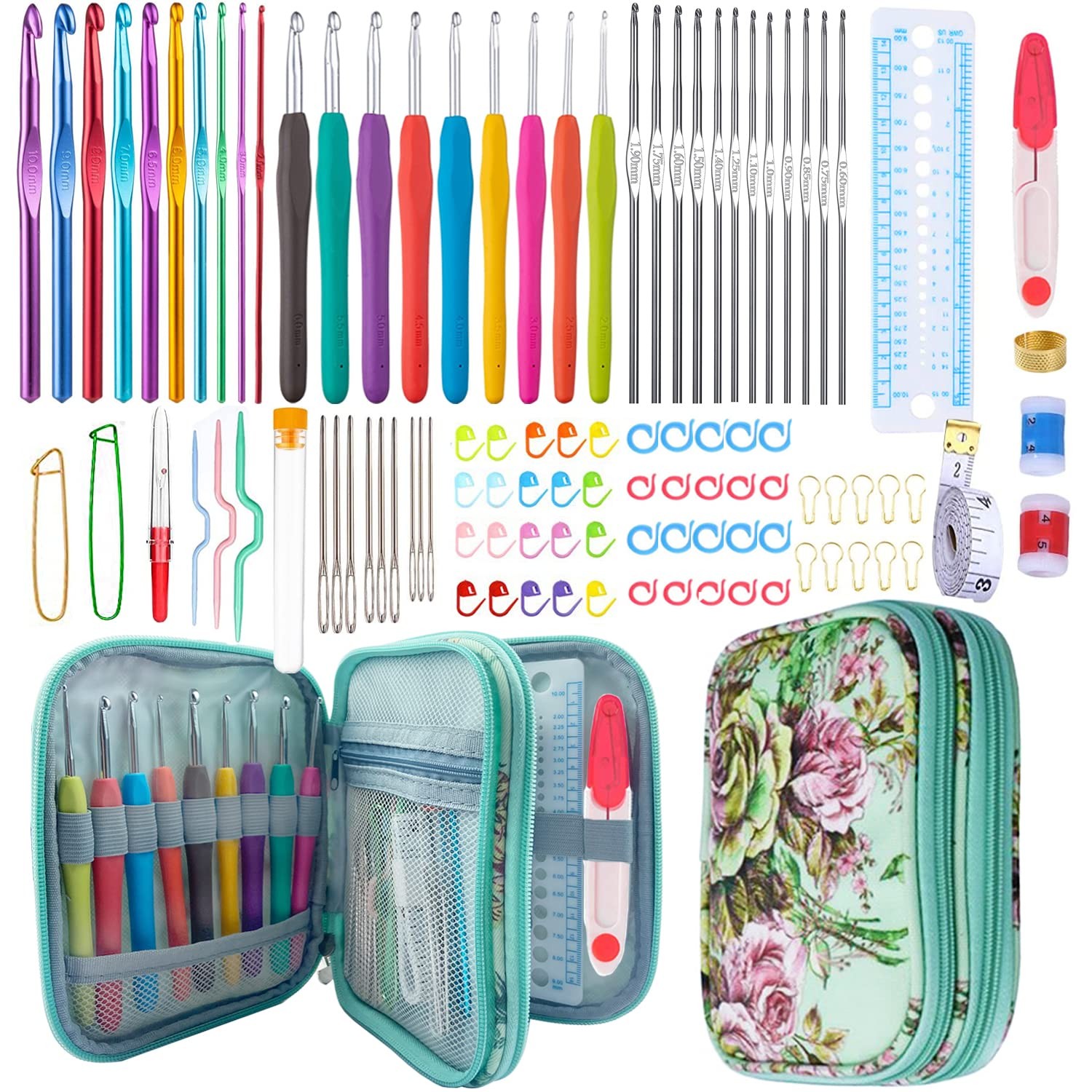 Weabetfu 102pcs Crochet Hooks Set Hook Kit with 0.6mm to 10mm, Green
