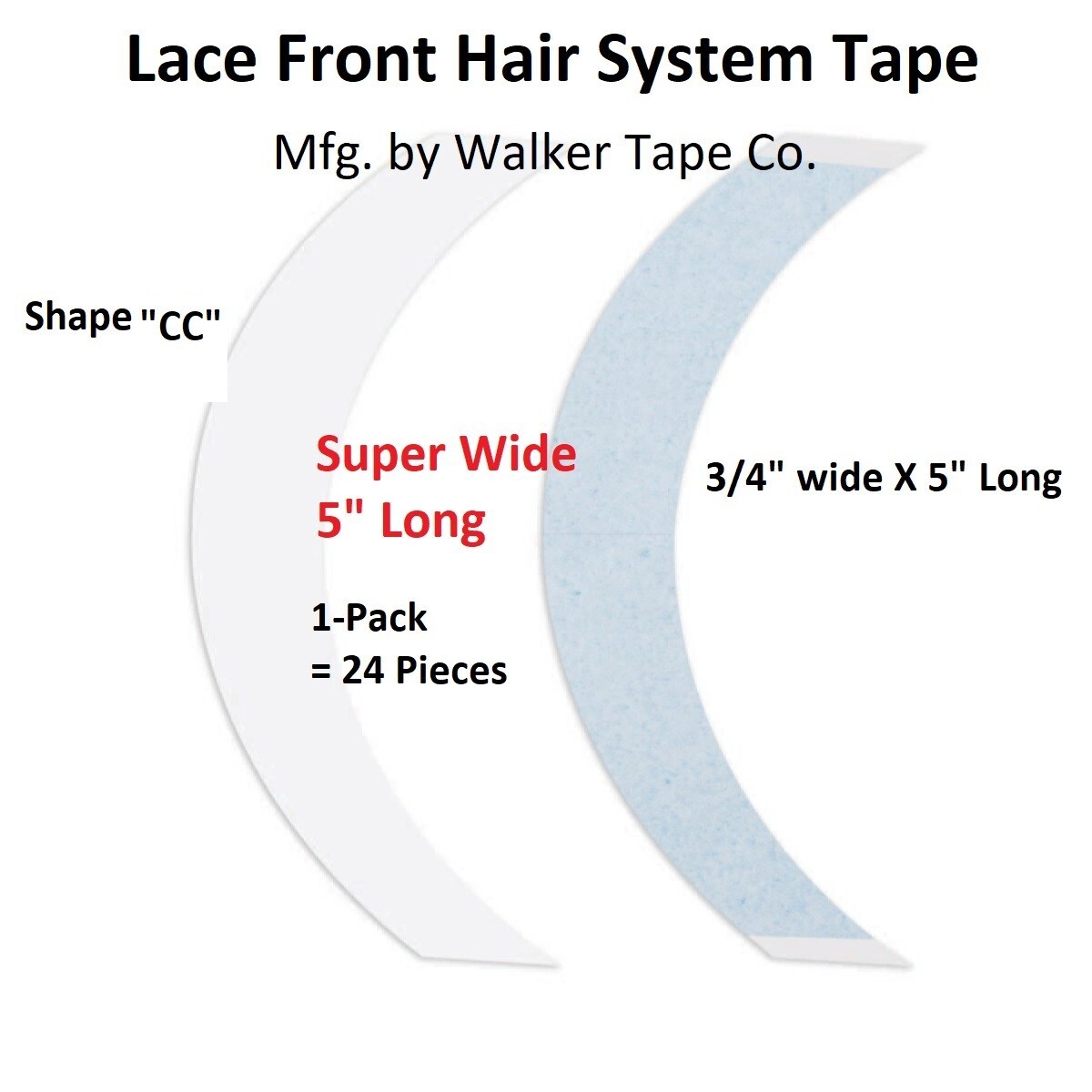 Lace Front Hair System Tape By Walker Tape SUPER WIDE Shape CC 1-Pack = 24 pcs