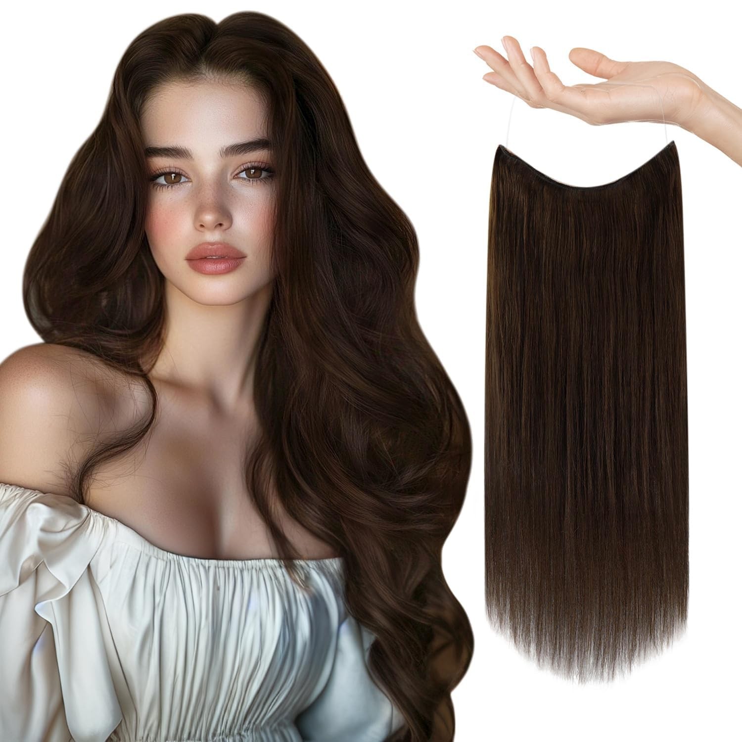 12-26inch 100G Handmade Human Hair Invisible Wire good Handband Hair Extensions
