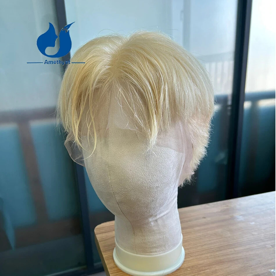 613 Blonde Straight Men’s Pixie Cut Wig Full Lace Bob Brazilian Remy Human Hair