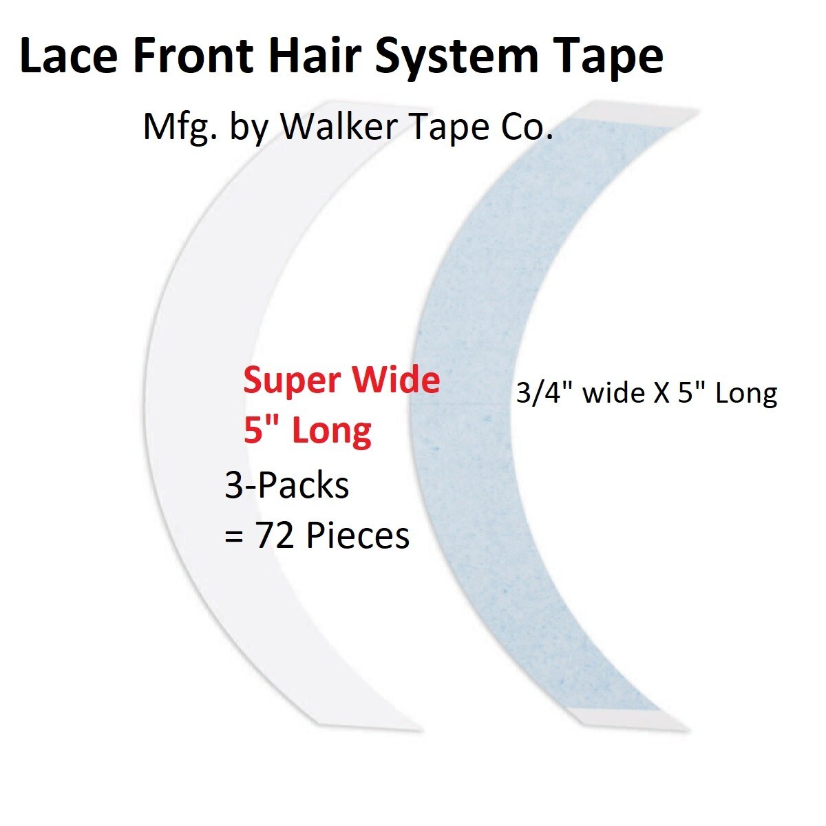 Lace Front Hair System Tape By Walker Tape SUPER WIDE Shape CC 3-Pack = 72 pcs