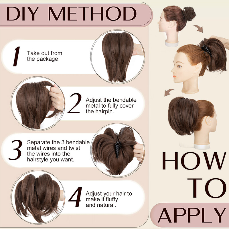 Claw On Messy Bun Updo Scrunchie Clip In Hair Ponytail Extension Highlight Brown