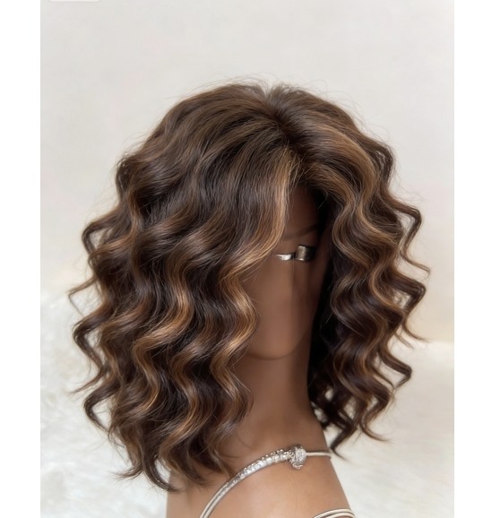 Highlight Brown Blonde Wave 100% Human Hair 13×4 Lace Front Wig