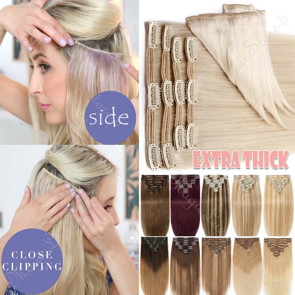 Double Weft Platinum Icy Clip In Full Head 100% Remy Human Hair Extensions THICK