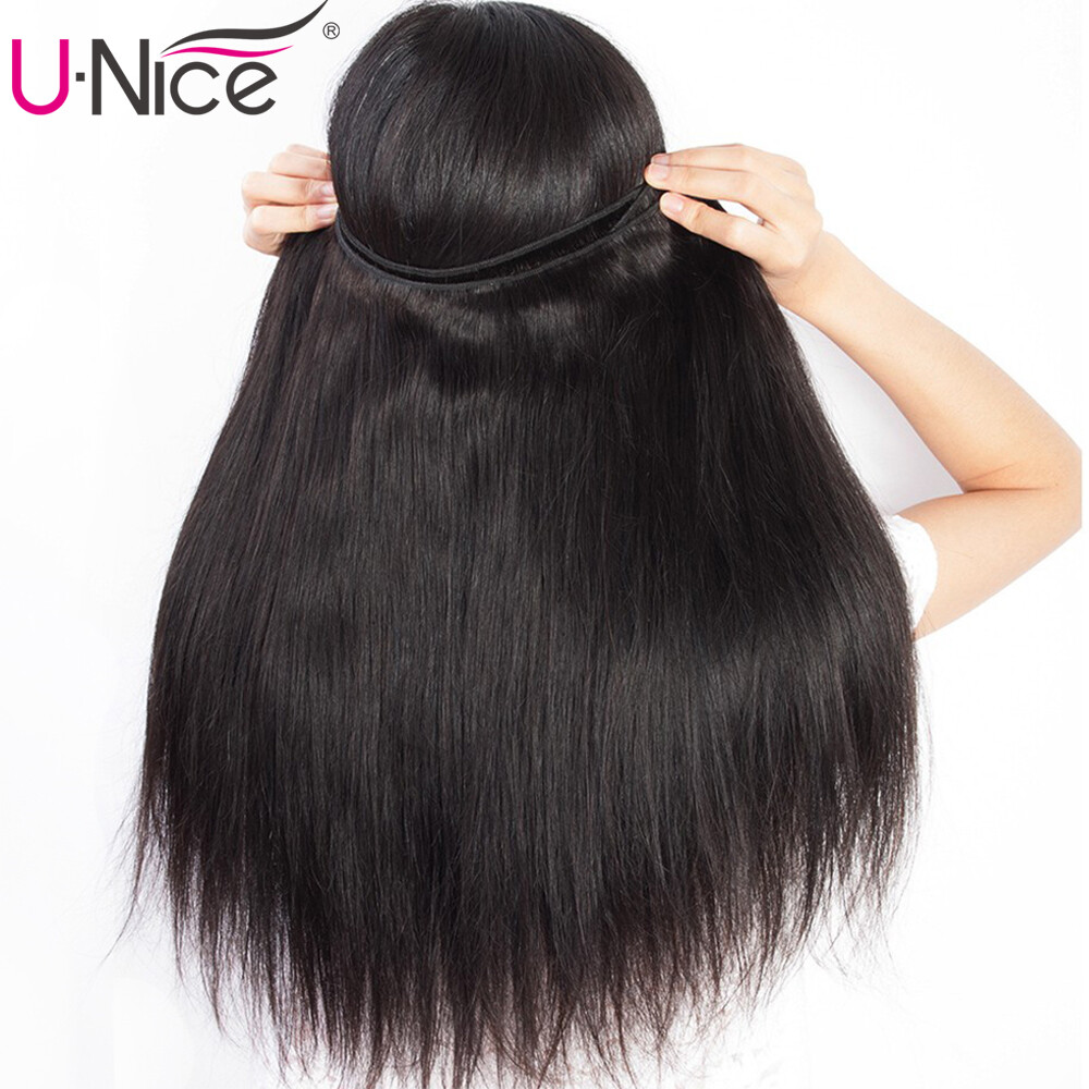 Mongolian Straight Human Hair Extension Bundles With HD Transparent Lace Closure