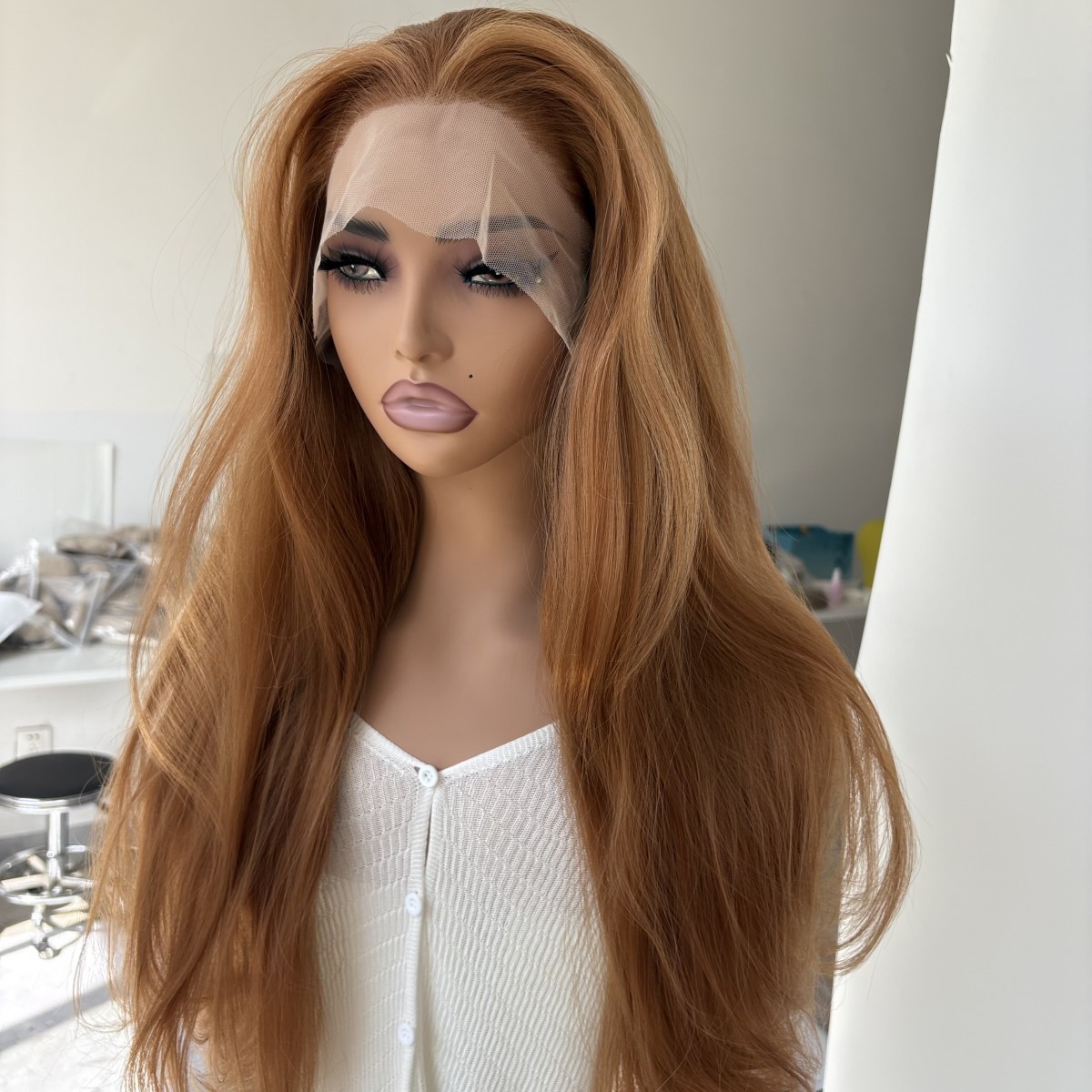 Layered HD Lace Front Wig Ginger Brown Long Straight Heat Resistant Hair