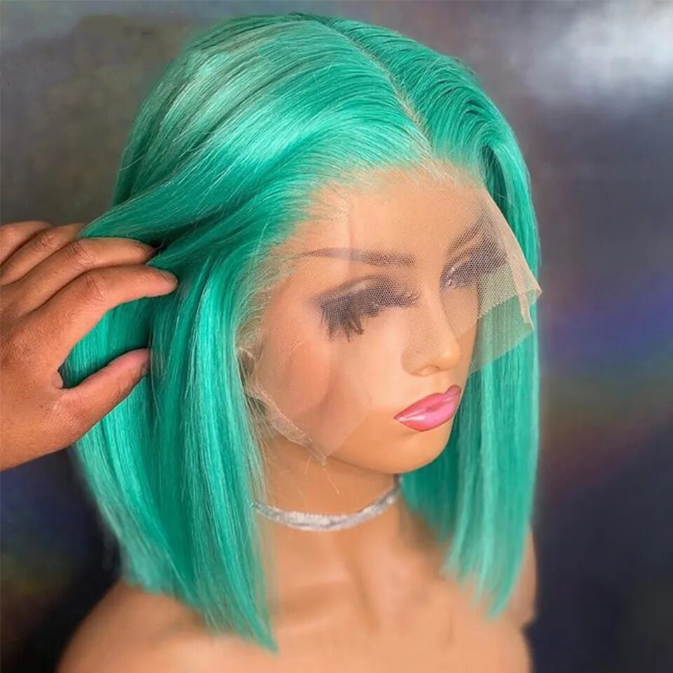 13×4 Short Bob Lace Front Human Hair Wigs Straight Bob Wigs Pre Plcuked Colorful