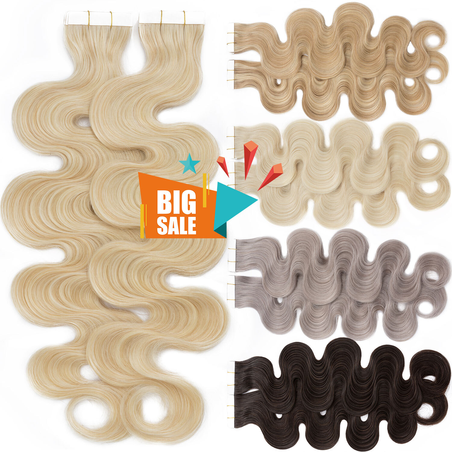 Tape in Hair Extensions 100% Remy Real Human Hair Skin Weft Black Brown Blonde S