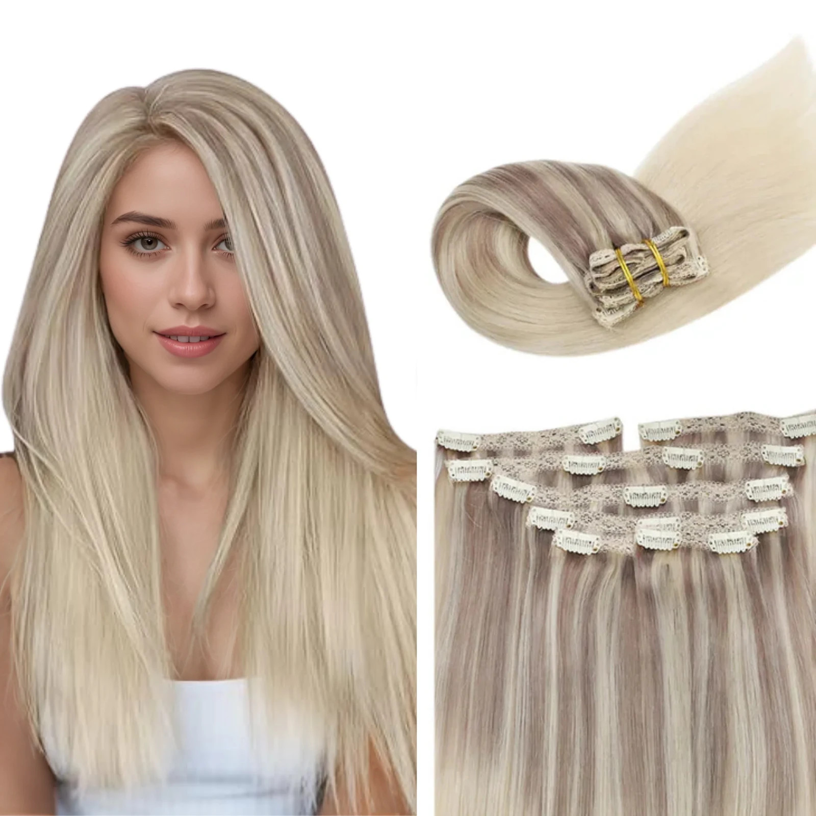 Sunny Hair CLIP-IN 22″ Dark Gold to Light Blonde Human Hair Extensions CP NORDIC